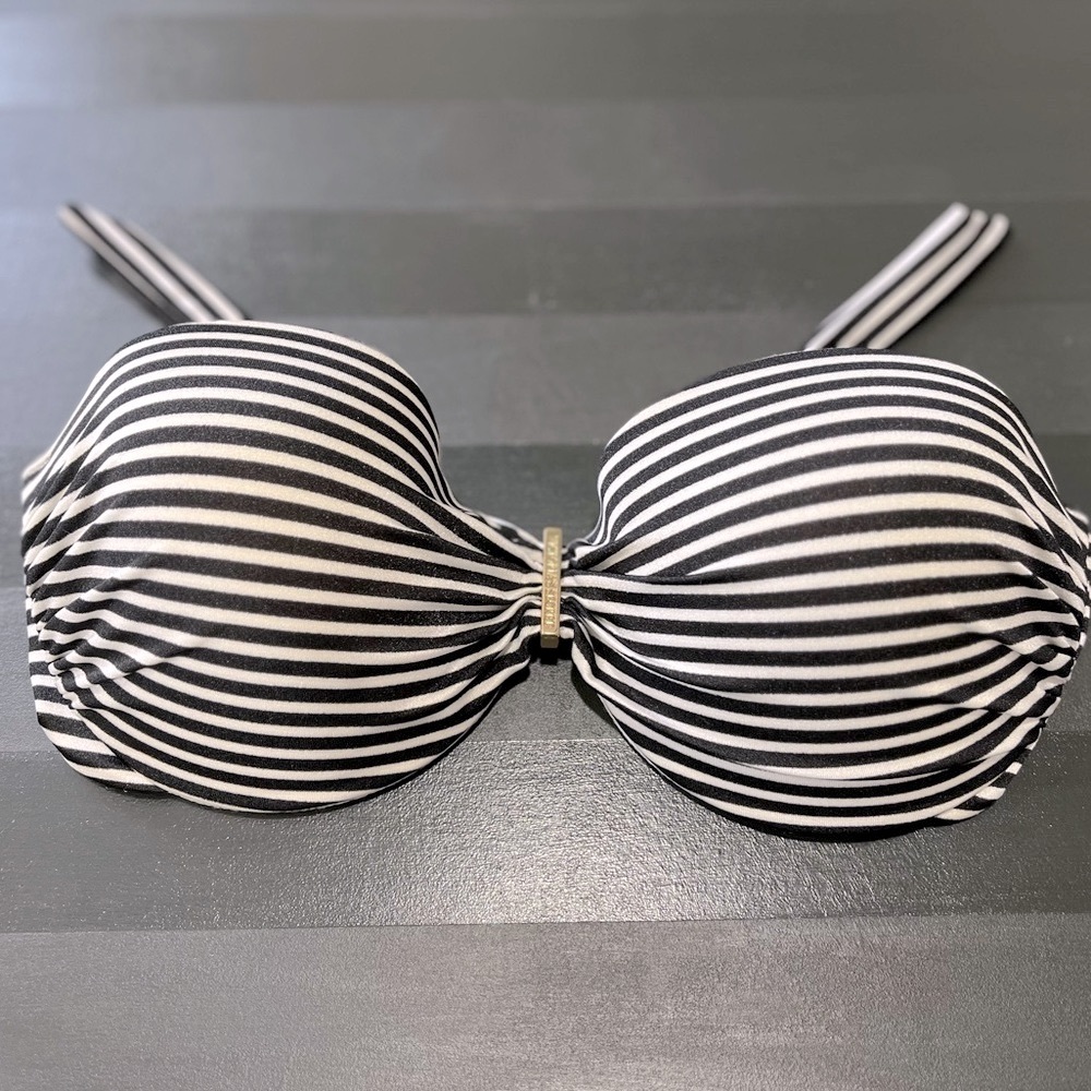 36B Victoria’s Secret Top Bikini Black And White Stripes Knot Closure
